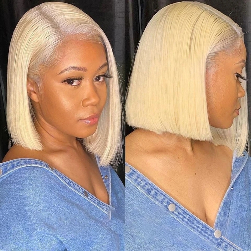 FORIS HAIR 613 Blonde HD Transparent Straight Virgin Human Hair 180% Density Short Bob Lace Wig