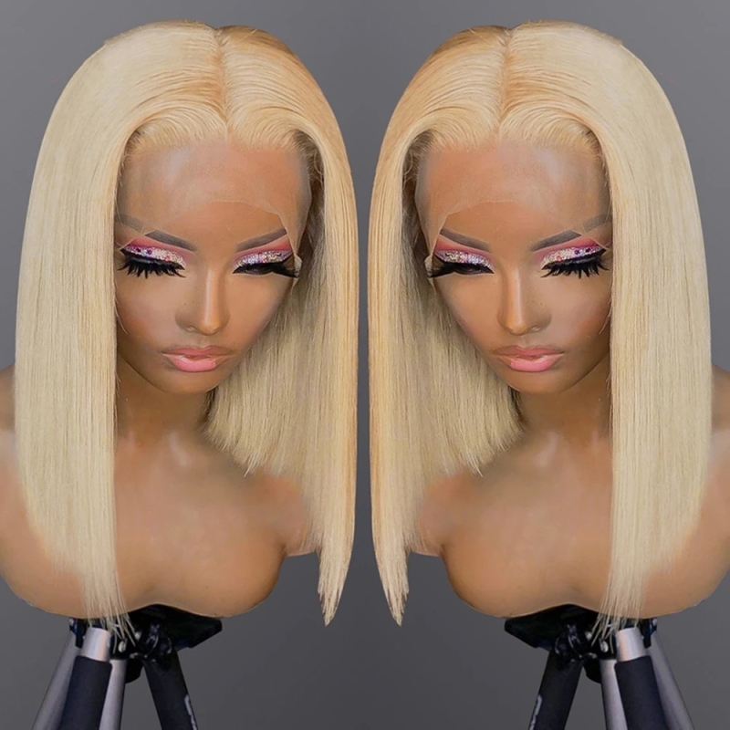 FORIS HAIR 613 Blonde HD Transparent Straight Virgin Human Hair 180% Density Short Bob Lace Wig