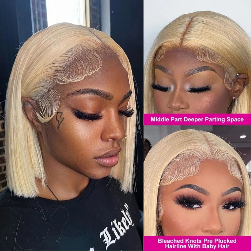 FORIS HAIR 613 Blonde HD Transparent Straight Virgin Human Hair 180% Density Short Bob Lace Wig