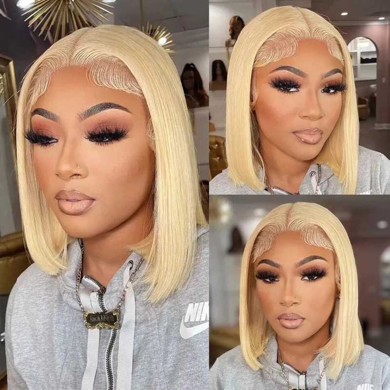 FORIS HAIR 613 Blonde HD Transparent Straight Virgin Human Hair 180% Density Short Bob Lace Wig