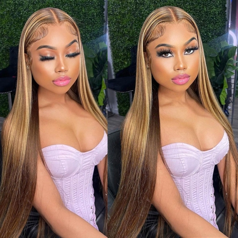 FORIS HAIR HIghlight 13X4 Transparent Lace Front Wig Brazilian Straight Virgin Human Hair