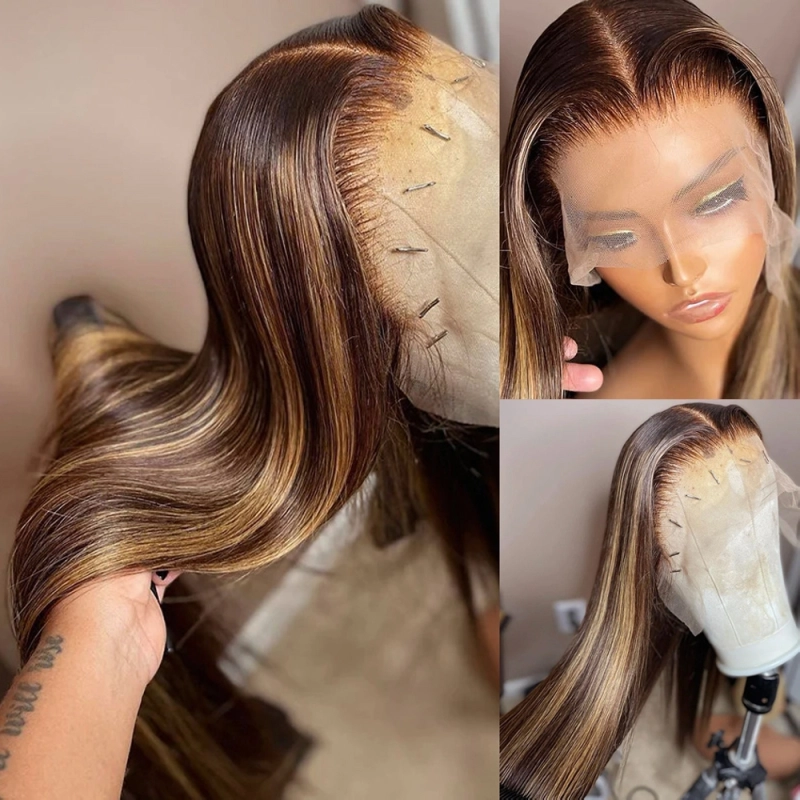 FORIS HAIR HIghlight 13X4 Transparent Lace Front Wig Brazilian Straight Virgin Human Hair