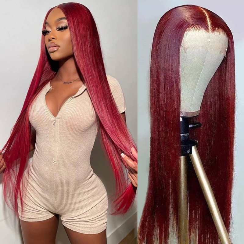 FORIS HAIR 99J 13X4 Transparent Lace Front Wig Brazilian Straight Virgin Human Hair