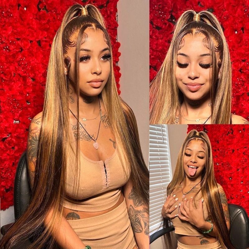 FORIS HAIR HIghlight 13X4 Transparent Lace Front Wig Brazilian Straight Virgin Human Hair