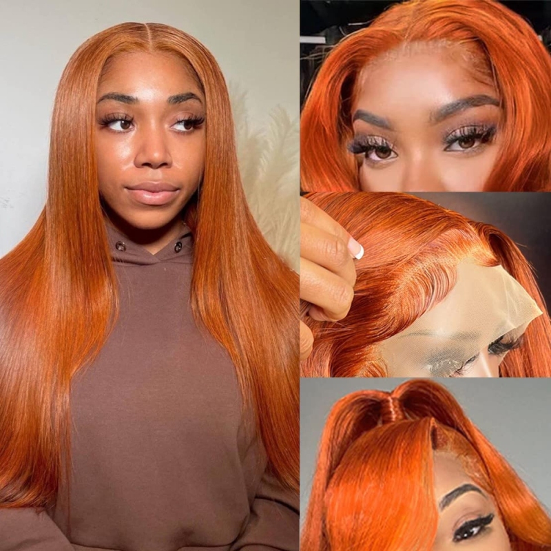 FORIS HAIR Ginger 350 13X4 Transparent Lace Front Wig Brazilian Straight Virgin Human Hair