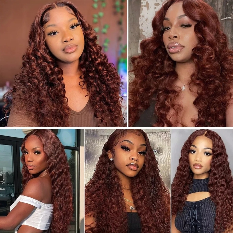 FORIS HAIR Reddish Brown 13X4 Transparent Lace Front Wig Brazilian Deep Wave Virgin Human Hair