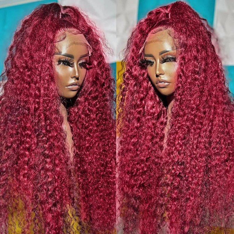 FORIS HAIR 99J 13X4 Transparent Lace Front Wig Brazilian Deep Wave Virgin Human Hair