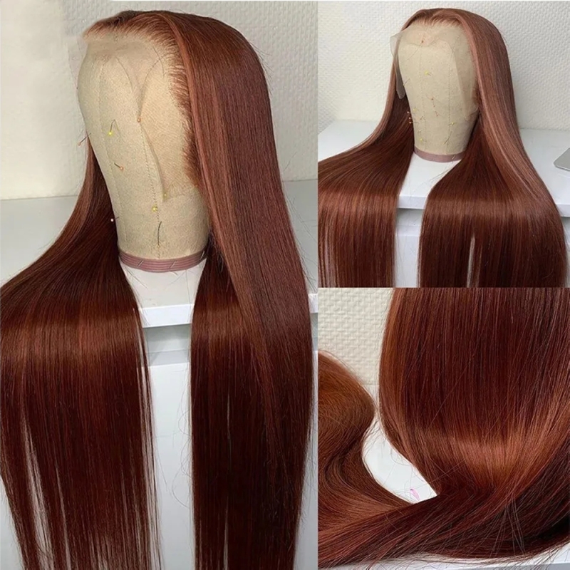 FORIS HAIR Redddish Brown 13X4 Transparent Lace Front Wig Brazilian Straight Virgin Human Hair