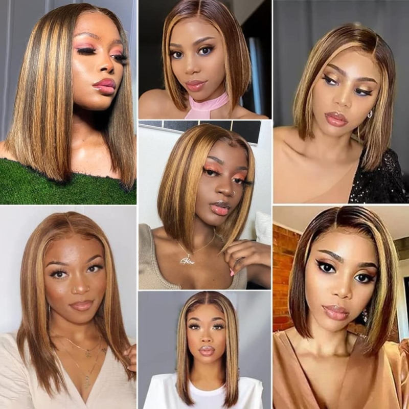 FORIS HAIR Highlight HD Transparent Straight Virgin Human Hair 180% Density Short Bob Lace Wig