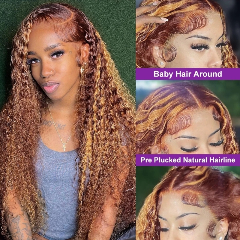 FORIS HAIR HIghlight 13X4 Transparent Lace Front Wig Brazilian Deep Wave Virgin Human Hair