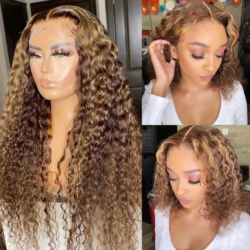 FORIS HAIR HIghlight 13X4 Transparent Lace Front Wig Brazilian Deep Wave Virgin Human Hair