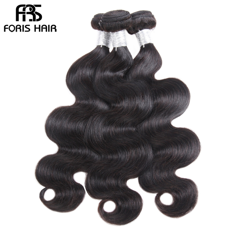 FORIS HAIR Brazilian Body Wave Virgin Hair 3 Bundles With Lace Closure Natural Color