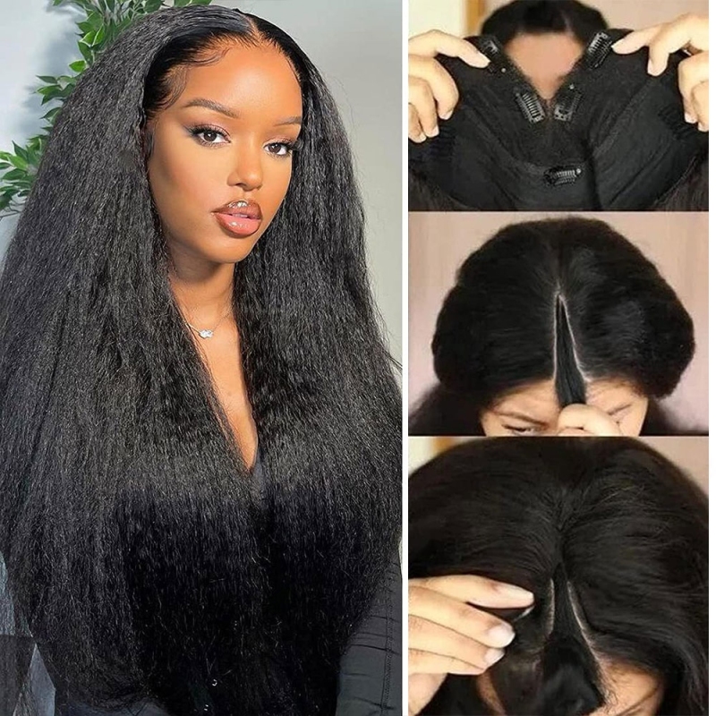 FORIS HAIR U V Part Kinky Straight Virgin Human Hair Wig