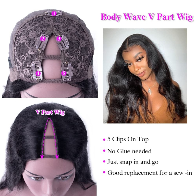 FORIS HAIR U V Part Straight Virgin Human Hair Wig