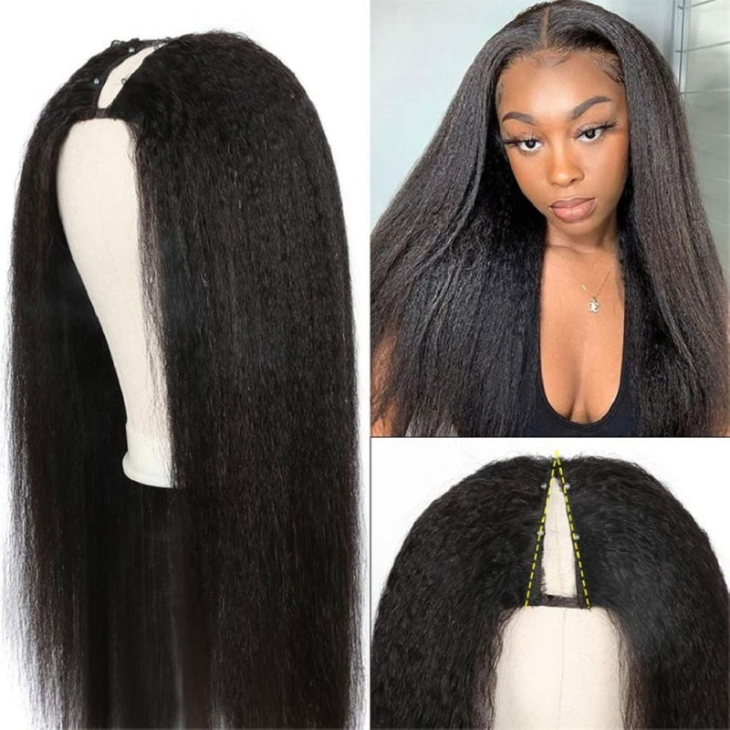 FORIS HAIR U V Part Kinky Straight Virgin Human Hair Wig