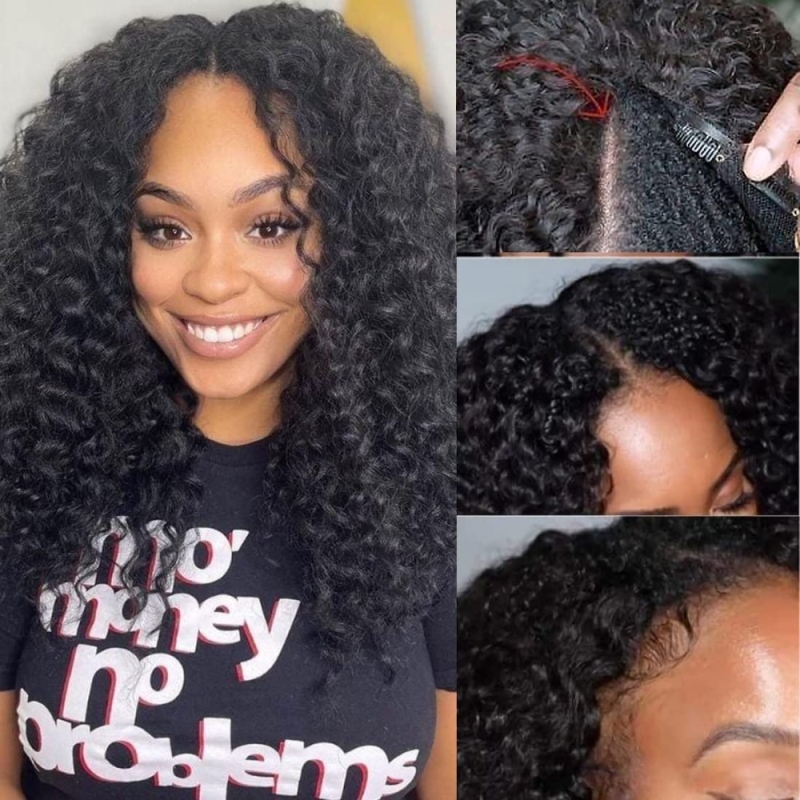 FORIS HAIR U V Part Kinky Curly Virgin Human Hair Wig