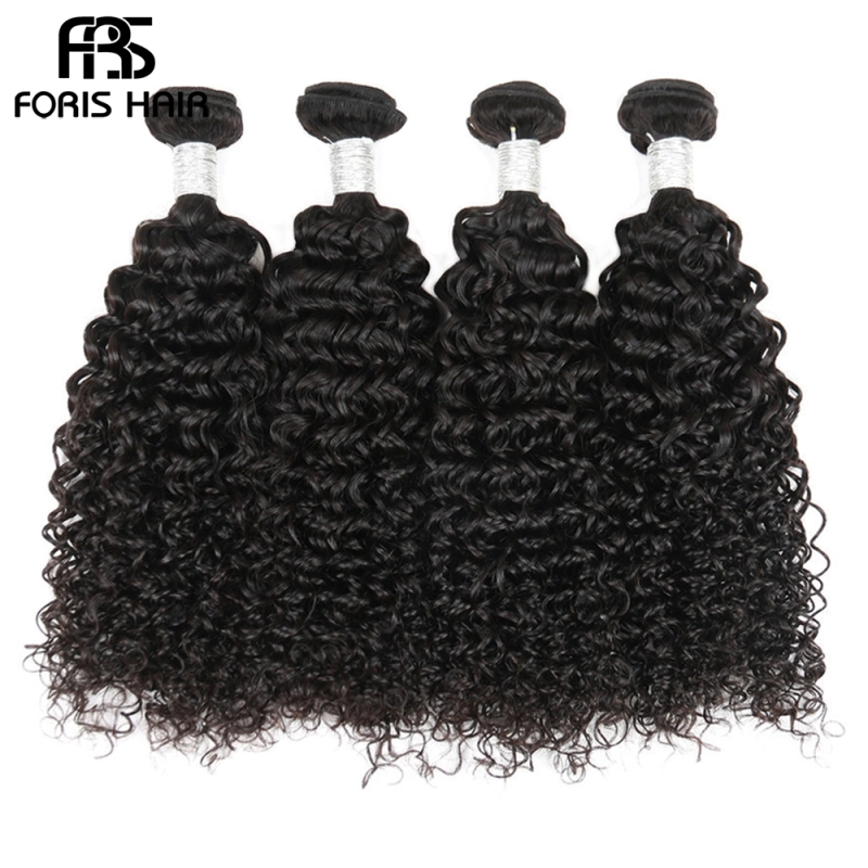 FORIS HAIR Kinky Curly Virgin Human Hair Extensions 3 Bundles Natural Color