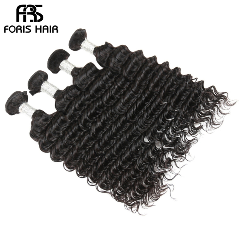 FORIS HAIR Deep Wave Virgin Human Hair Extensions 4 Bundles Natural Color