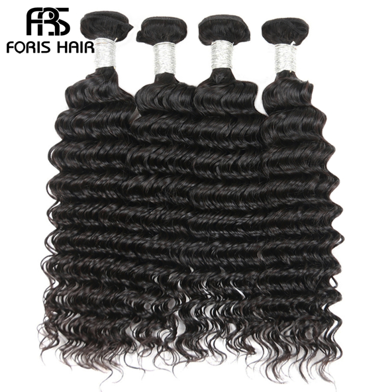 FORIS HAIR Deep Wave Virgin Human Hair Extensions 4 Bundles Natural Color