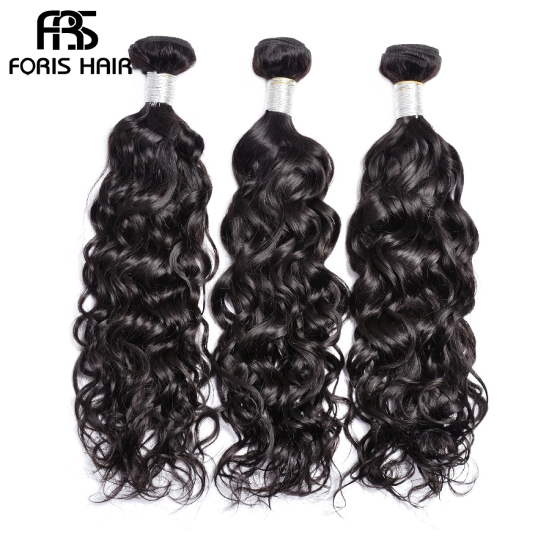 FORIS HAIR Water Wave Virgin Human Hair Extensions 3 Bundles Natural Color