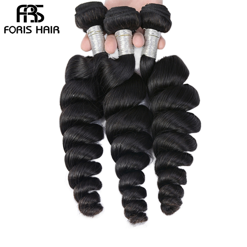 FORIS HAIR Loose Wave Virgin Human Hair Extensions 4 Bundles Natural Color