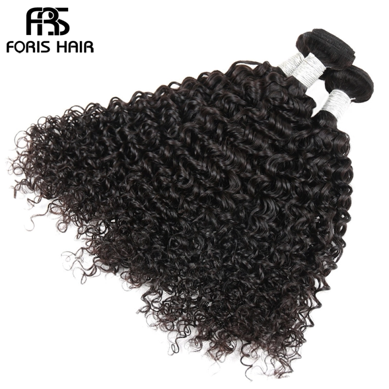 FORIS HAIR Kinky Curly Virgin Human Hair Extensions 3 Bundles Natural Color