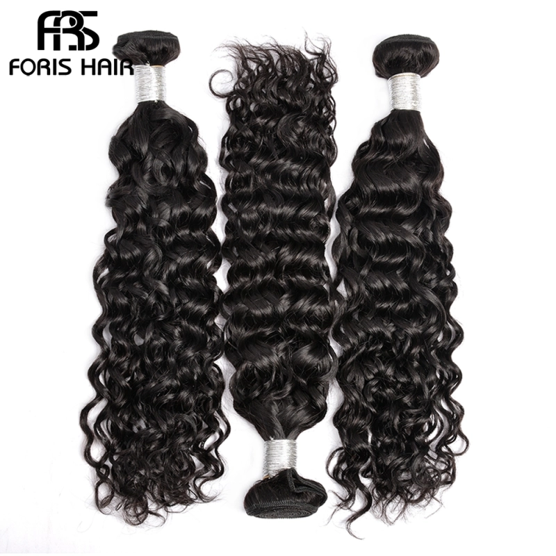 FORIS HAIR Water Wave Virgin Human Hair Extensions 4 Bundles Natural Color