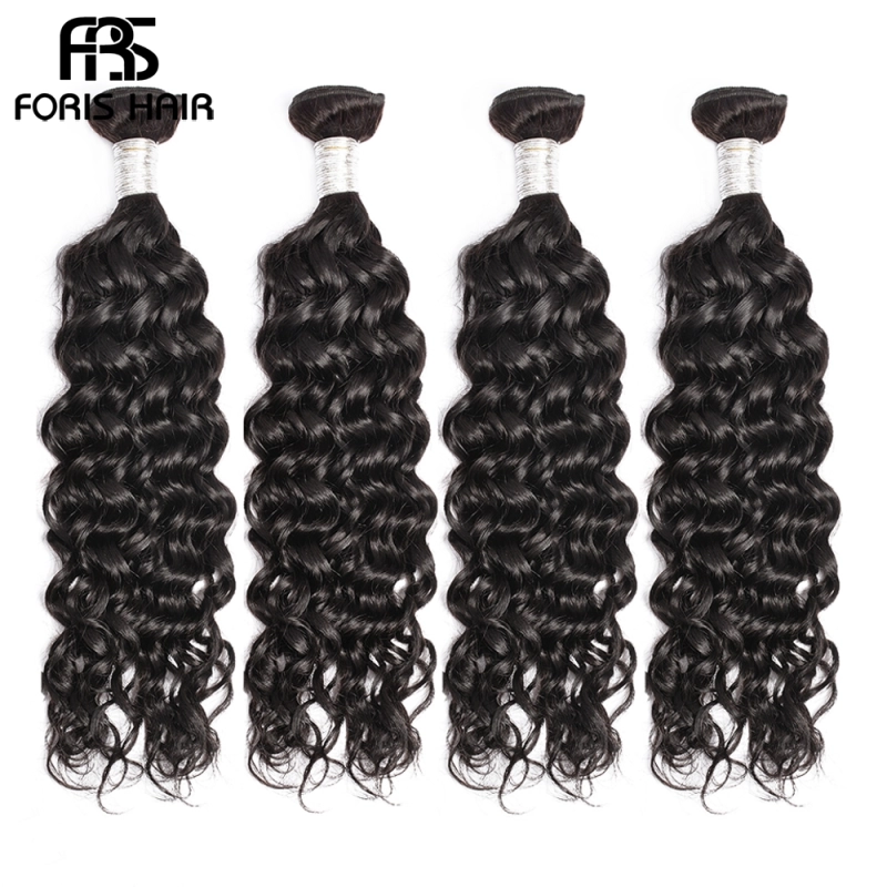 FORIS HAIR Water Wave Virgin Human Hair Extensions 4 Bundles Natural Color