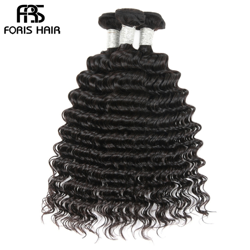 FORIS HAIR Deep Wave Virgin Human Hair Extensions 4 Bundles Natural Color