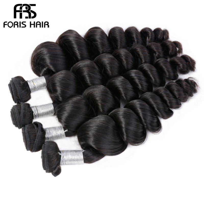 FORIS HAIR Loose Wave Virgin Human Hair Extensions 4 Bundles Natural Color