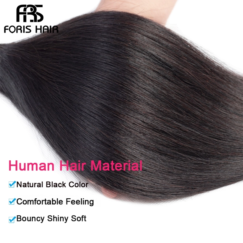 FORIS HAIR Straight Virgin Human Hair Extensions 4 Bundles Natural Color