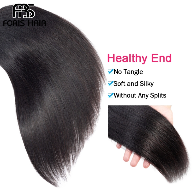 FORIS HAIR Straight Virgin Human Hair Extensions 3 Bundles Natural Color