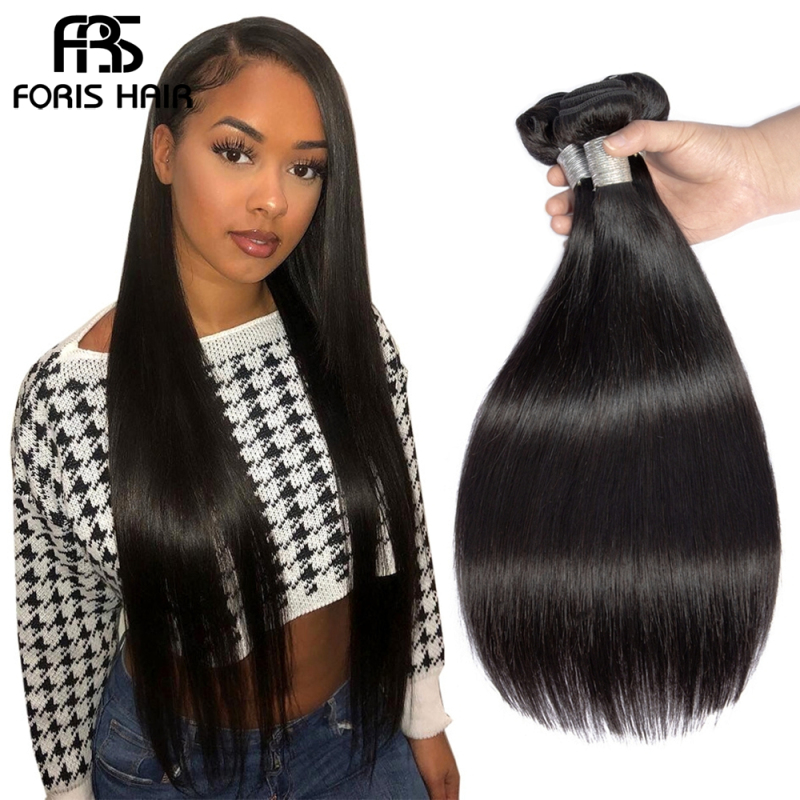 FORIS HAIR Straight Virgin Human Hair Extensions 3 Bundles Natural Color