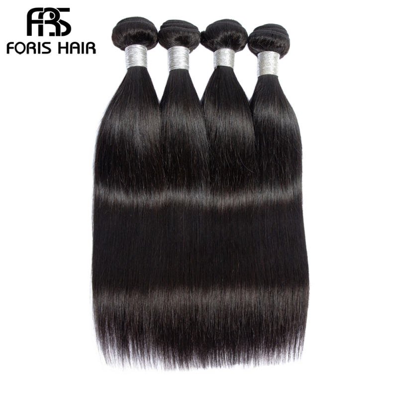 FORIS HAIR Straight Virgin Human Hair Extensions 4 Bundles Natural Color