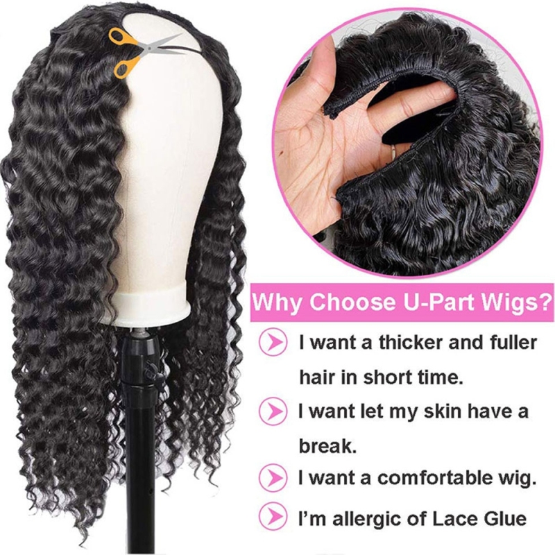 FORIS HAIR U V Part Deep Wave Virgin Human Hair Wig