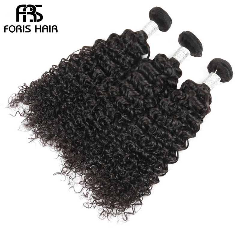 FORIS HAIR Kinky Curly Virgin Human Hair Extensions 4 Bundles Natural Color