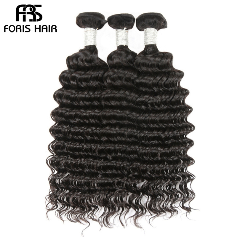 FORIS HAIR Deep Wave Virgin Human Hair Extensions 4 Bundles Natural Color