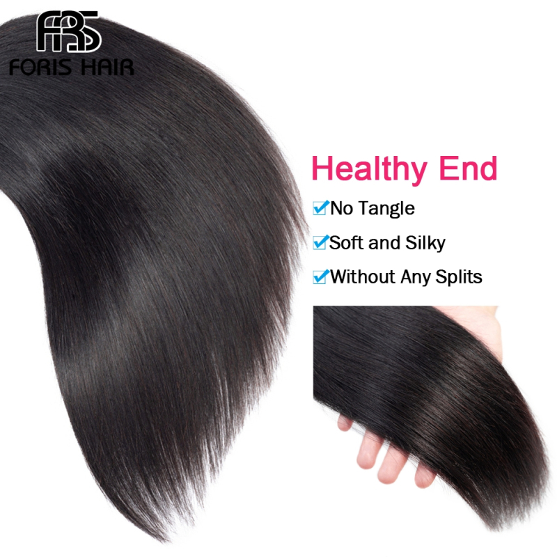 FORIS HAIR Straight Virgin Human Hair Extensions 4 Bundles Natural Color