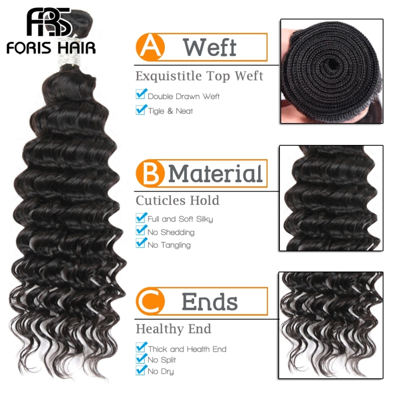 FORIS HAIR Deep Wave Virgin Human Hair Extensions 4 Bundles Natural Color