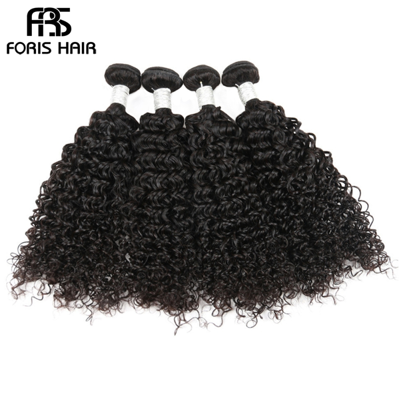 FORIS HAIR Kinky Curly Virgin Human Hair Extensions 4 Bundles Natural Color