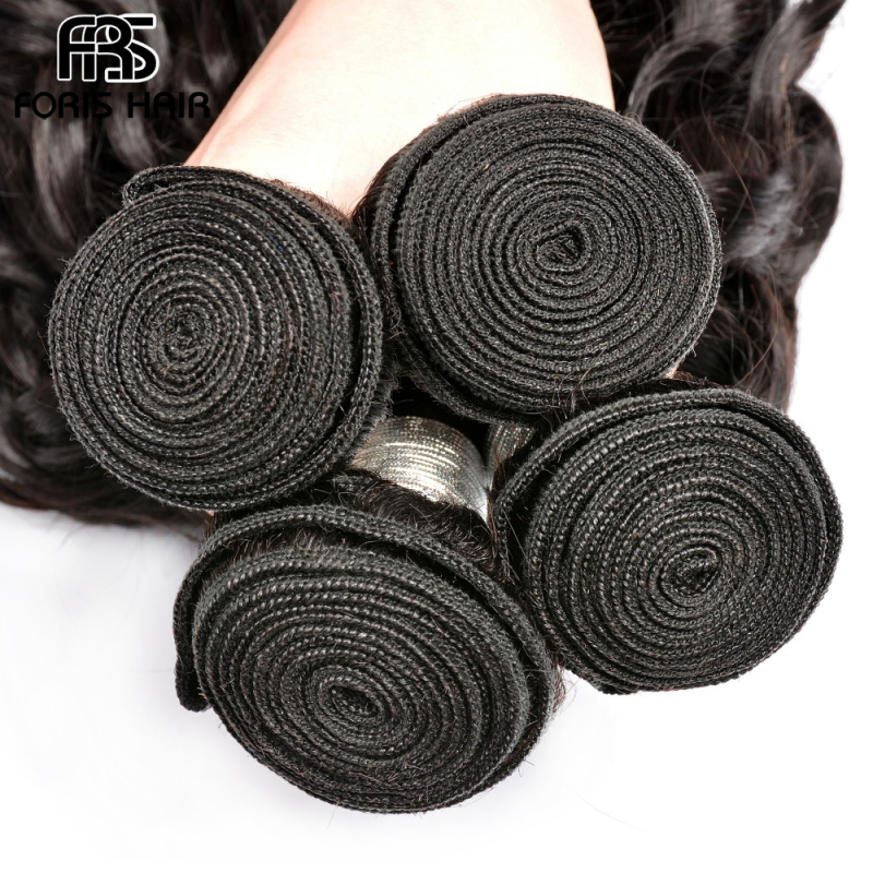 FORIS HAIR Water Wave Virgin Human Hair Extensions 4 Bundles Natural Color