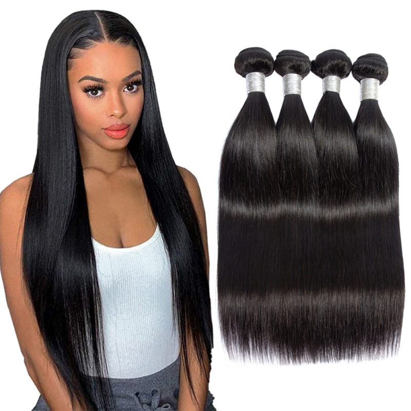 FORIS HAIR Straight Virgin Human Hair Extensions 4 Bundles Natural Color