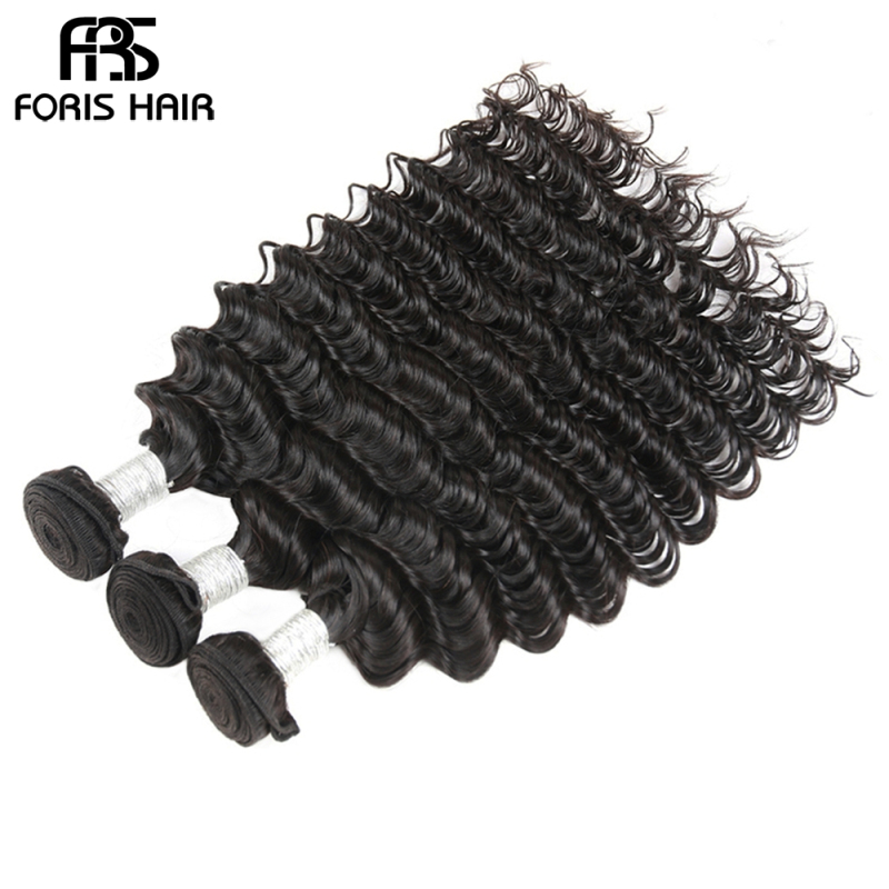 FORIS HAIR Deep Wave Virgin Human Hair Extensions 3 Bundles Natural Color