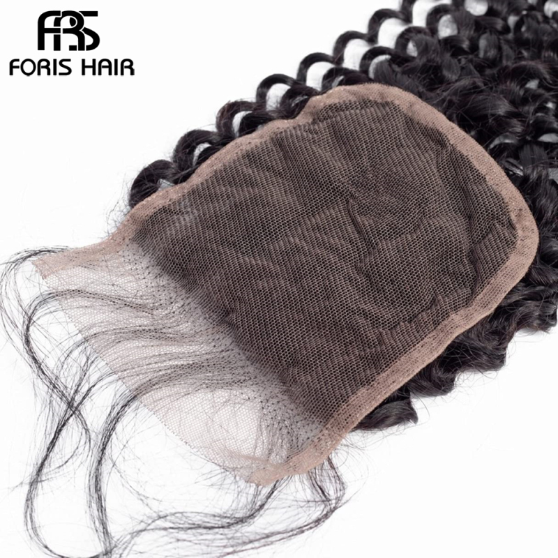 FORIS HAIR 4x4 Lace Closure Kinky Curly Virgin Human Hair Natural Color