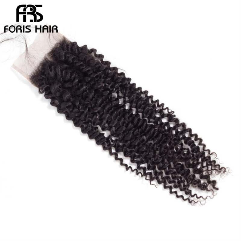 FORIS HAIR 4x4 Lace Closure Kinky Curly Virgin Human Hair Natural Color