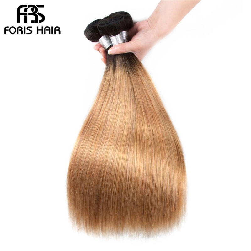 FORIS HAIR Ombre Color T1B/27 Brazilian Straight Human Hair Extensions 3 Bundles