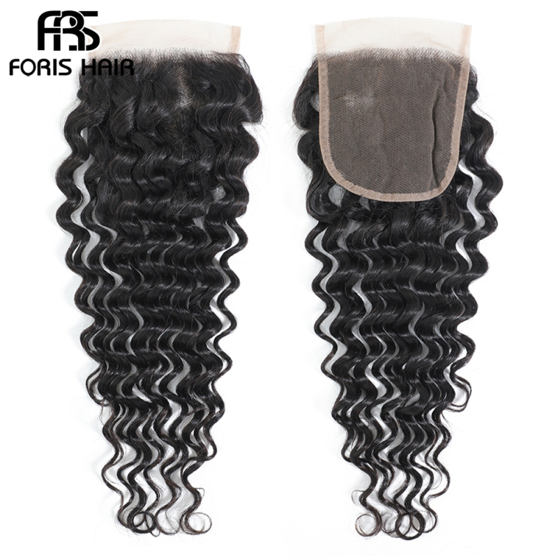 FORIS HAIR 4x4 Lace Closure Deep Wave Virgin Human Hair Natural Color