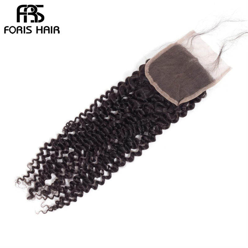 FORIS HAIR 4x4 Lace Closure Kinky Curly Virgin Human Hair Natural Color