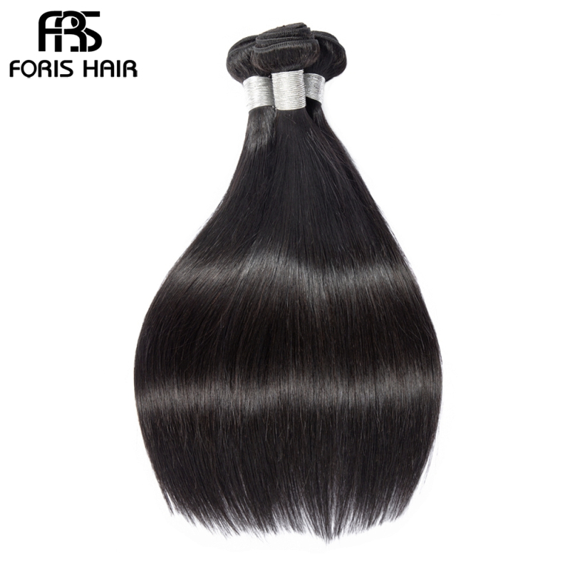 FORIS HAIR Brazilian Straight Virgin Hair 3 Bundles With Lace Frontal Closure Natural Color