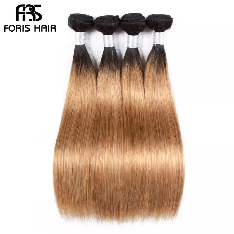 FORIS HAIR Ombre Color T1B/27 Brazilian Straight Human Hair Extensions 4 Bundles